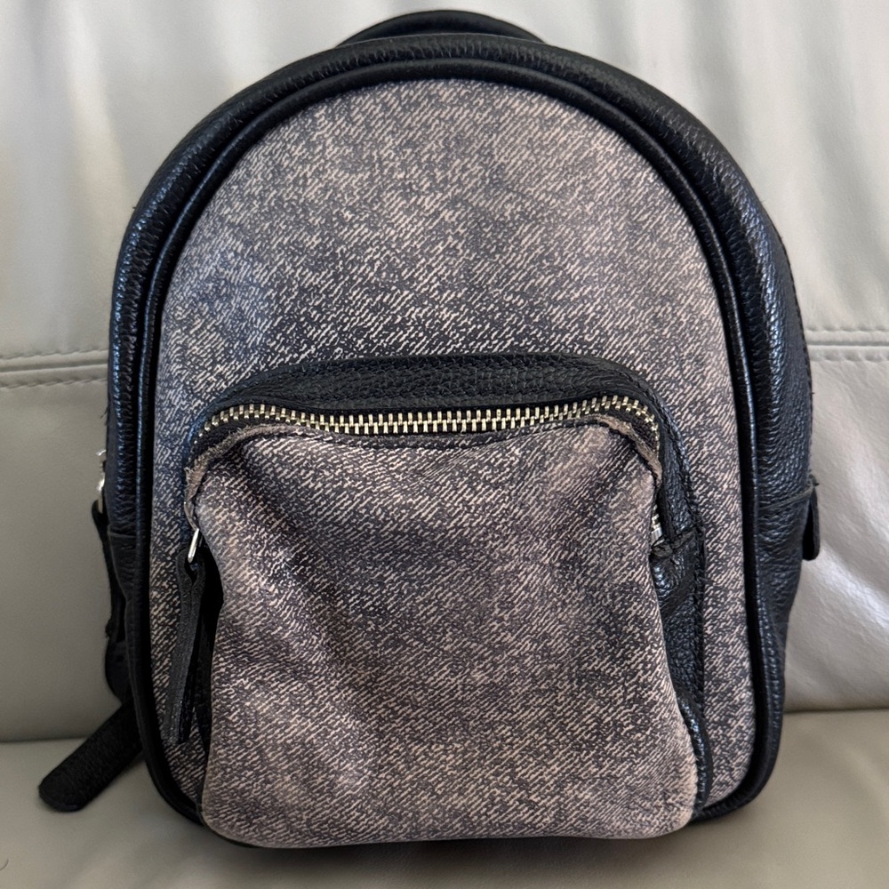 Roots Black and Grey Leather Mini Backpack Bag